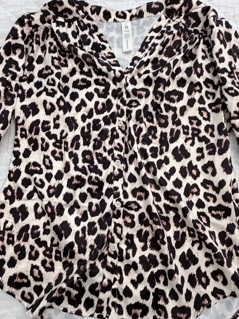Leopard Print Button-Up Blouse - Black & Cream